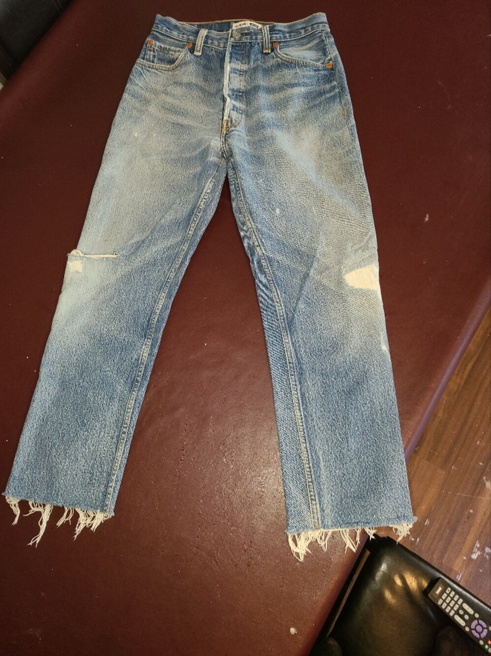 Re/Done Levi's Highrise Boyfriend Light Blue Straight-Leg Jeans with Frayed Hem